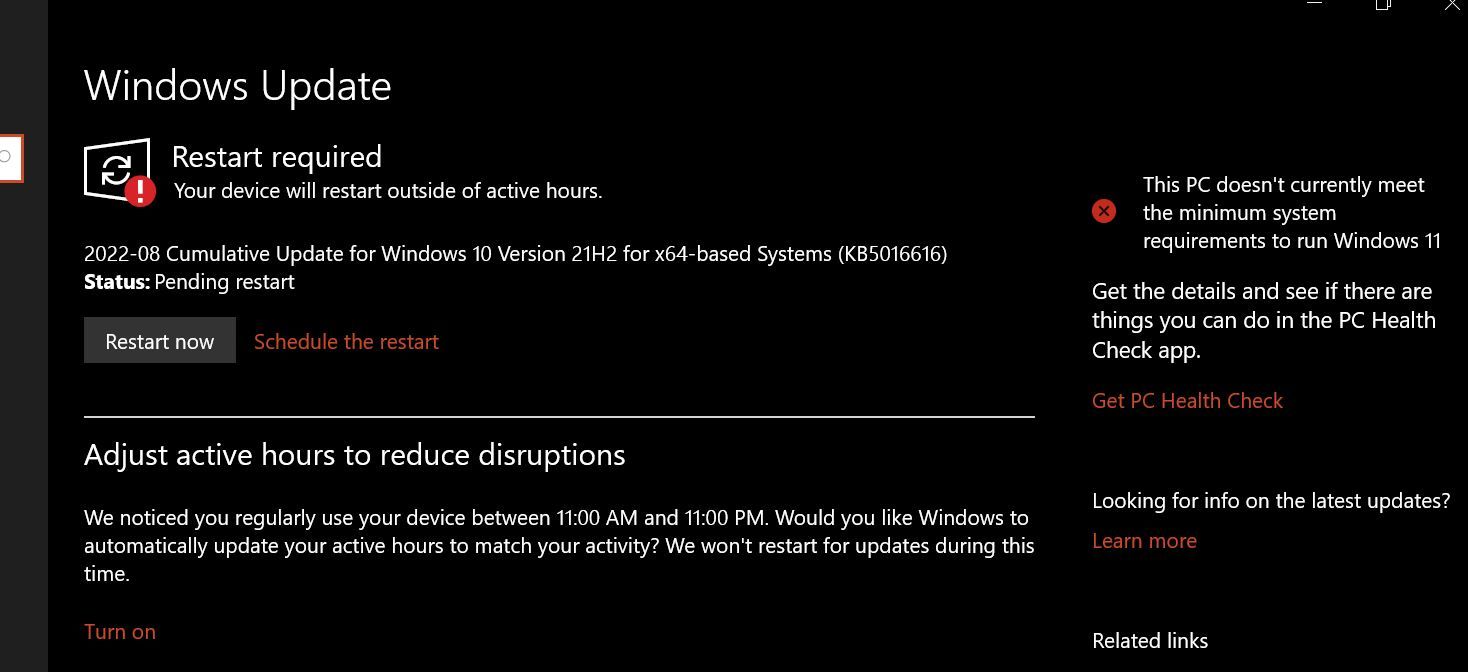 Параметры обновления Windows