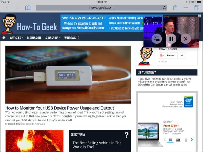 Пример использования Picture in Picture во время работы в другом приложении
