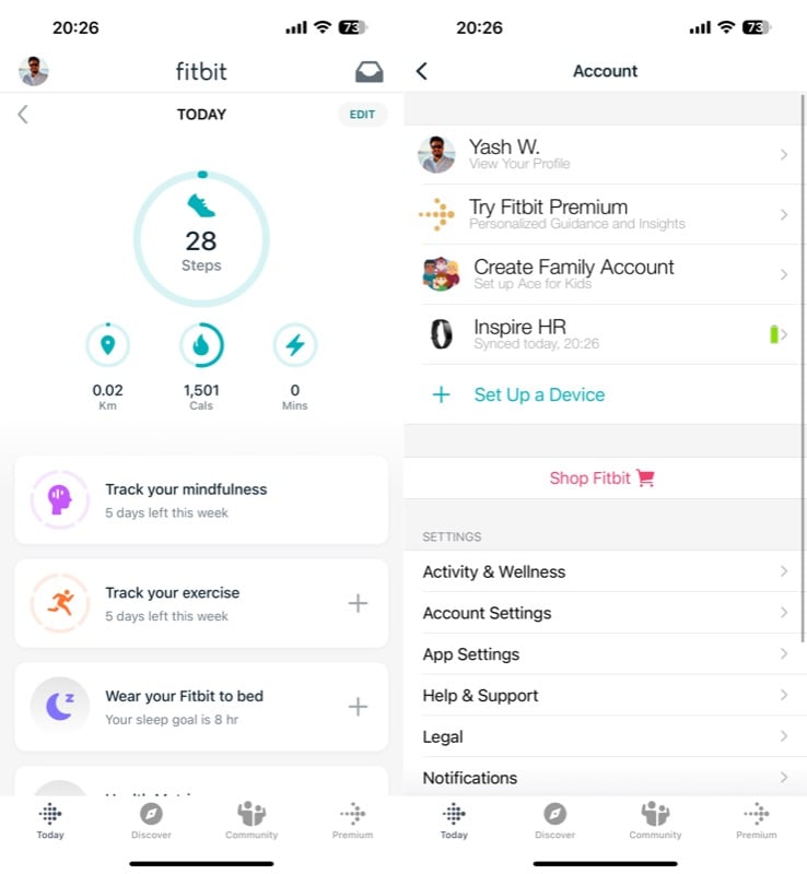 selecting device on the fitbit app 