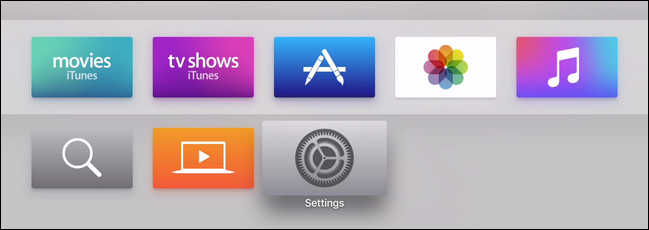 Экран главного меню Apple TV с иконкой Настройки