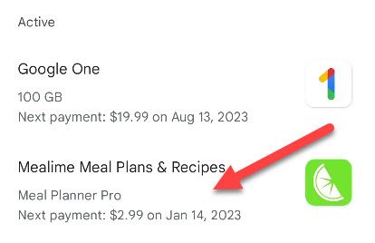 Выберите приложение для отмены подписки.