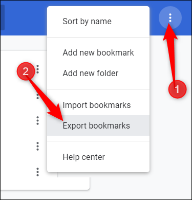 Нажмите значок меню, затем выберите «Экспорт закладок».