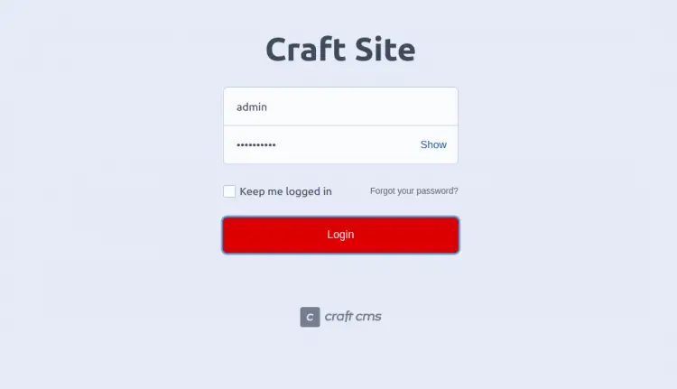 Страница входа в панель Craft CMS
