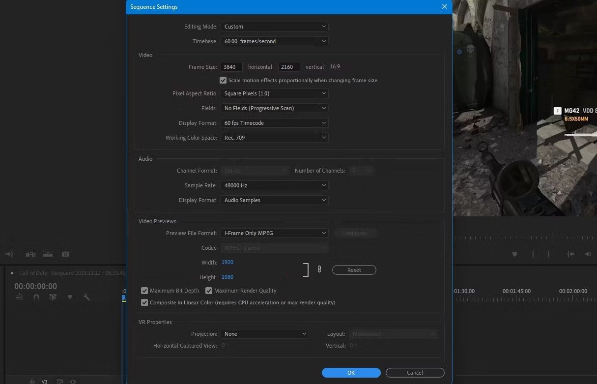 Параметры Sequence Settings в Adobe Premiere Pro