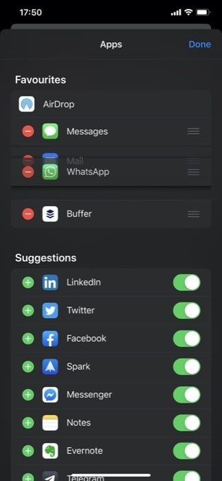 Изменение порядка приложений: перетаскивание значка