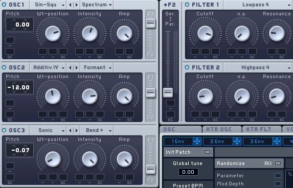 Секция осцилляторов в синтезаторе Massive
