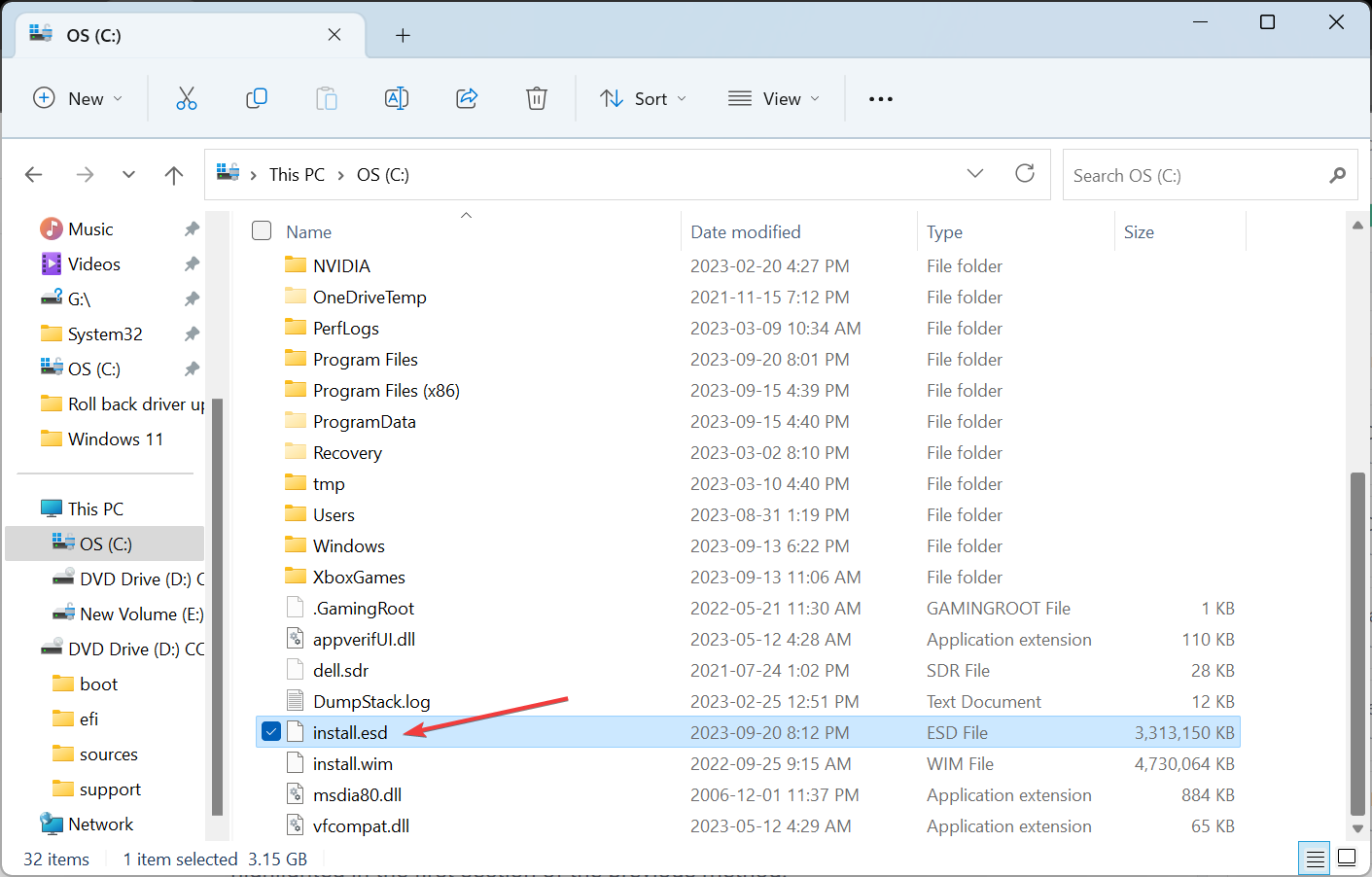 Файл install.esd после конвертации