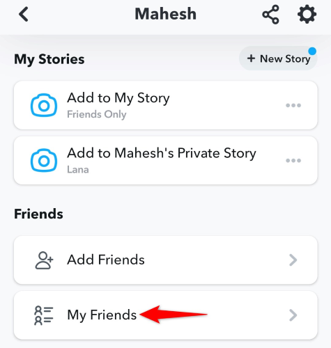 Опция «Мои друзья» в Snapchat.