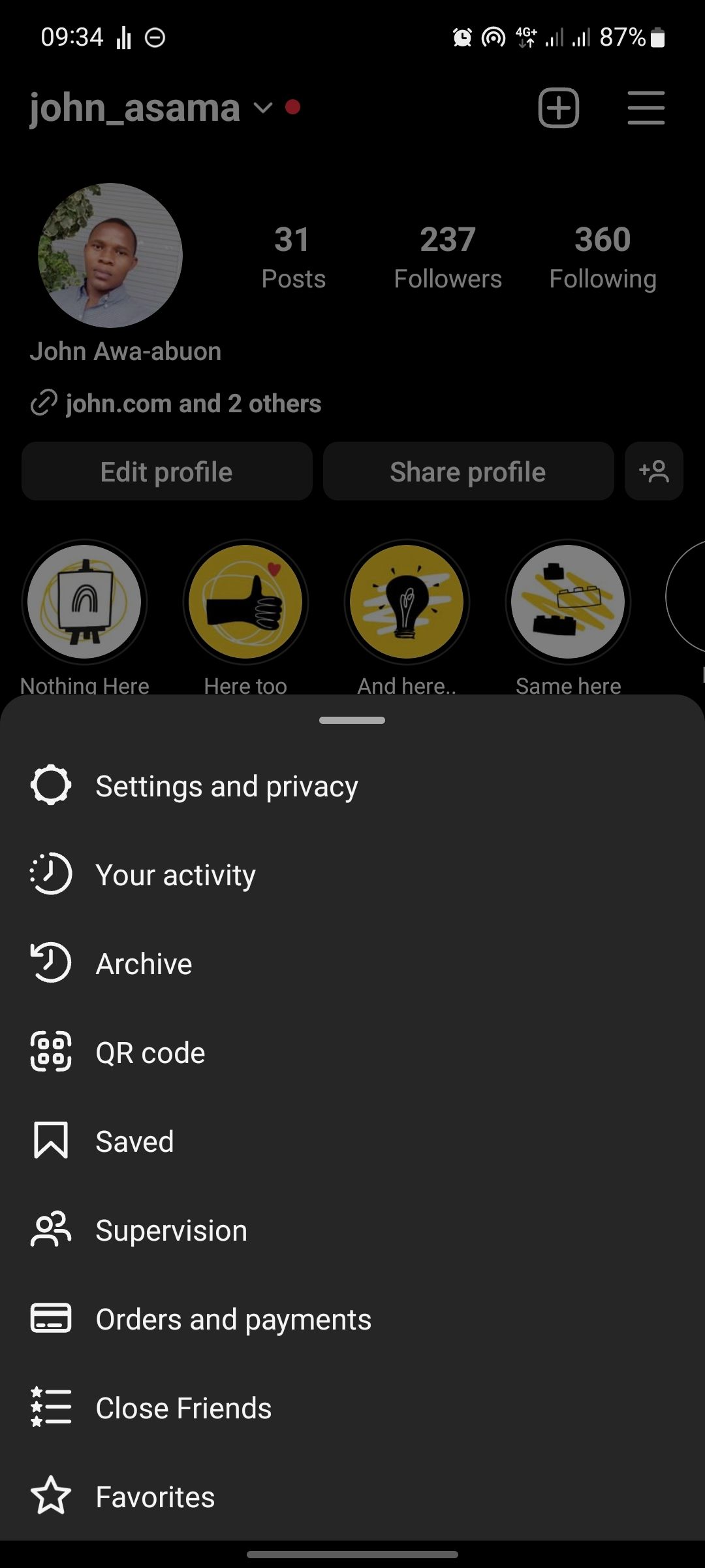 screenshot of instagram profile