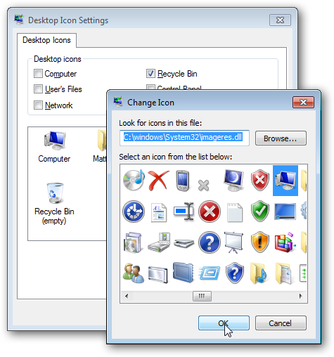 Выбор значка для элемента рабочего стола