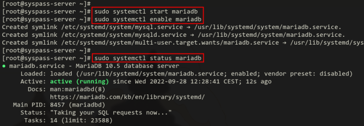 проверка статуса MariaDB