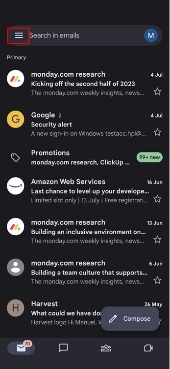 Google Chat в мобильном приложении — меню