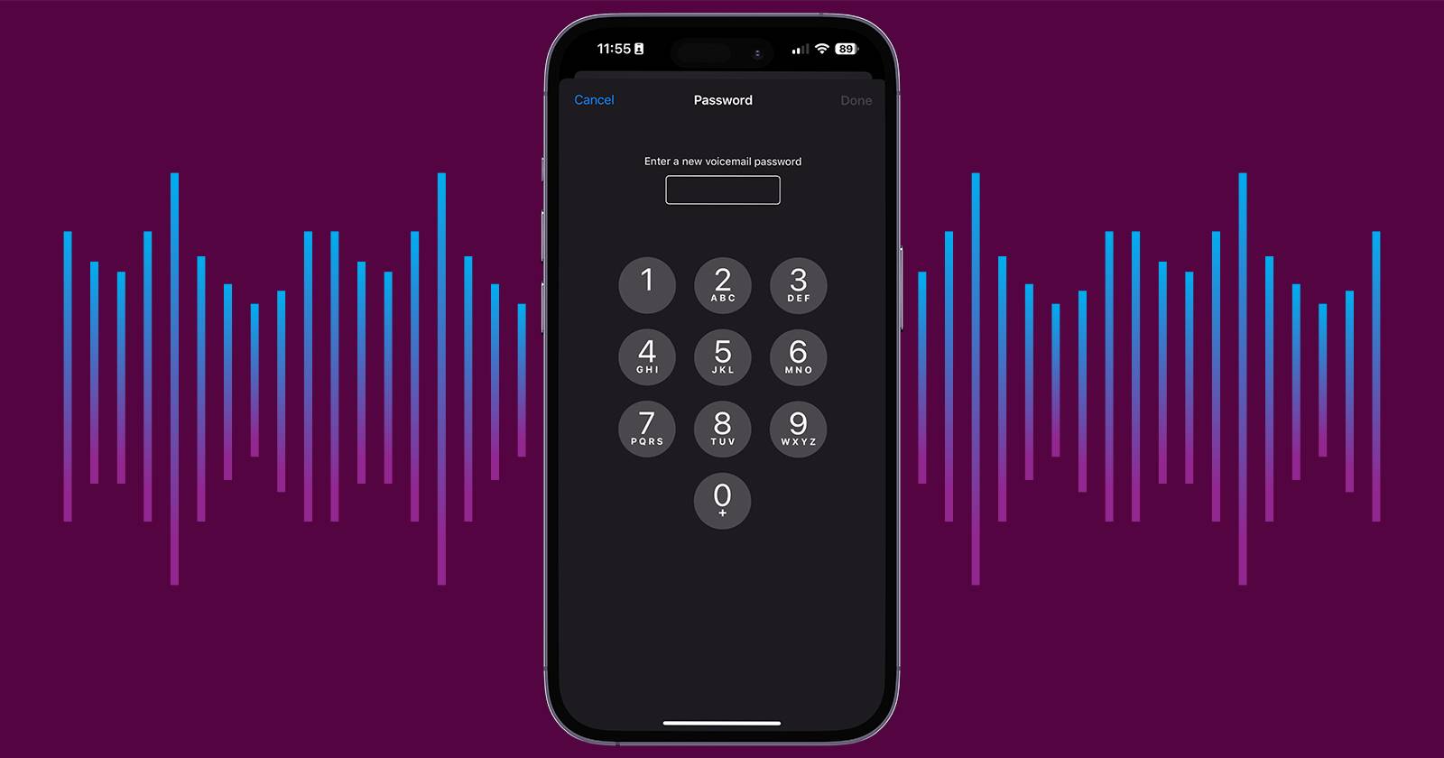 Экран iPhone с настройкой пароля голосовой почты