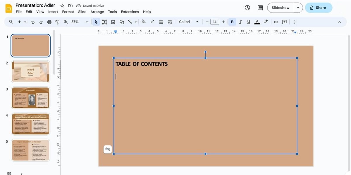 Выделение текстового поля на слайде