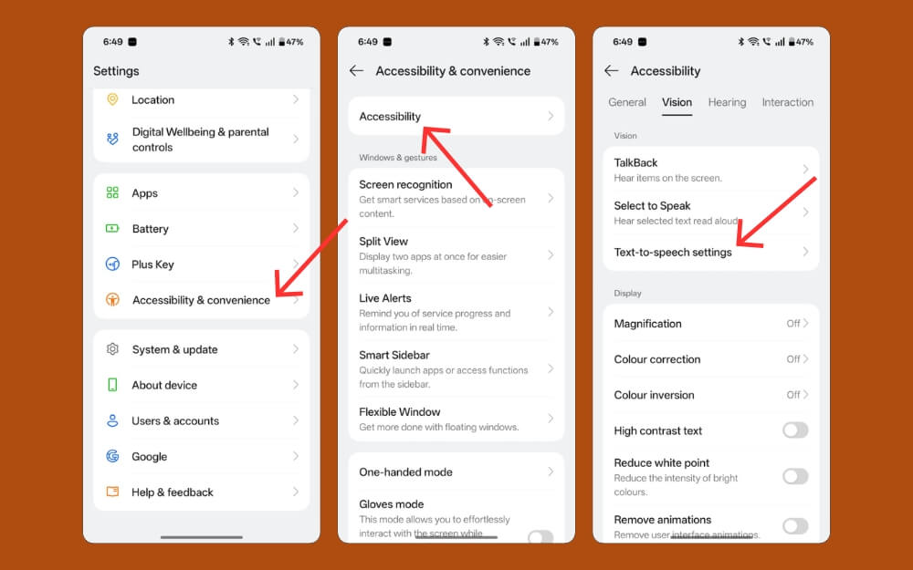 включение преобразования текста в речь на Android