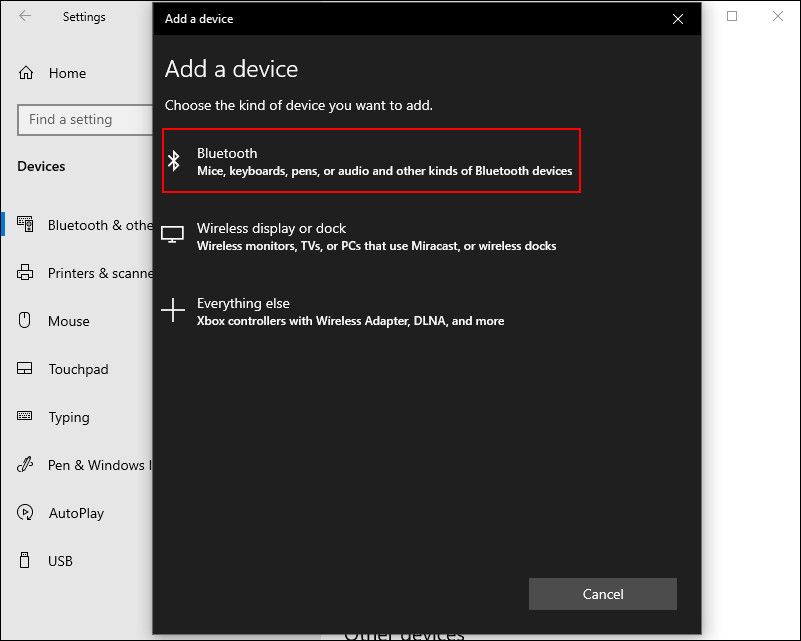 Выбор Bluetooth при добавлении устройства