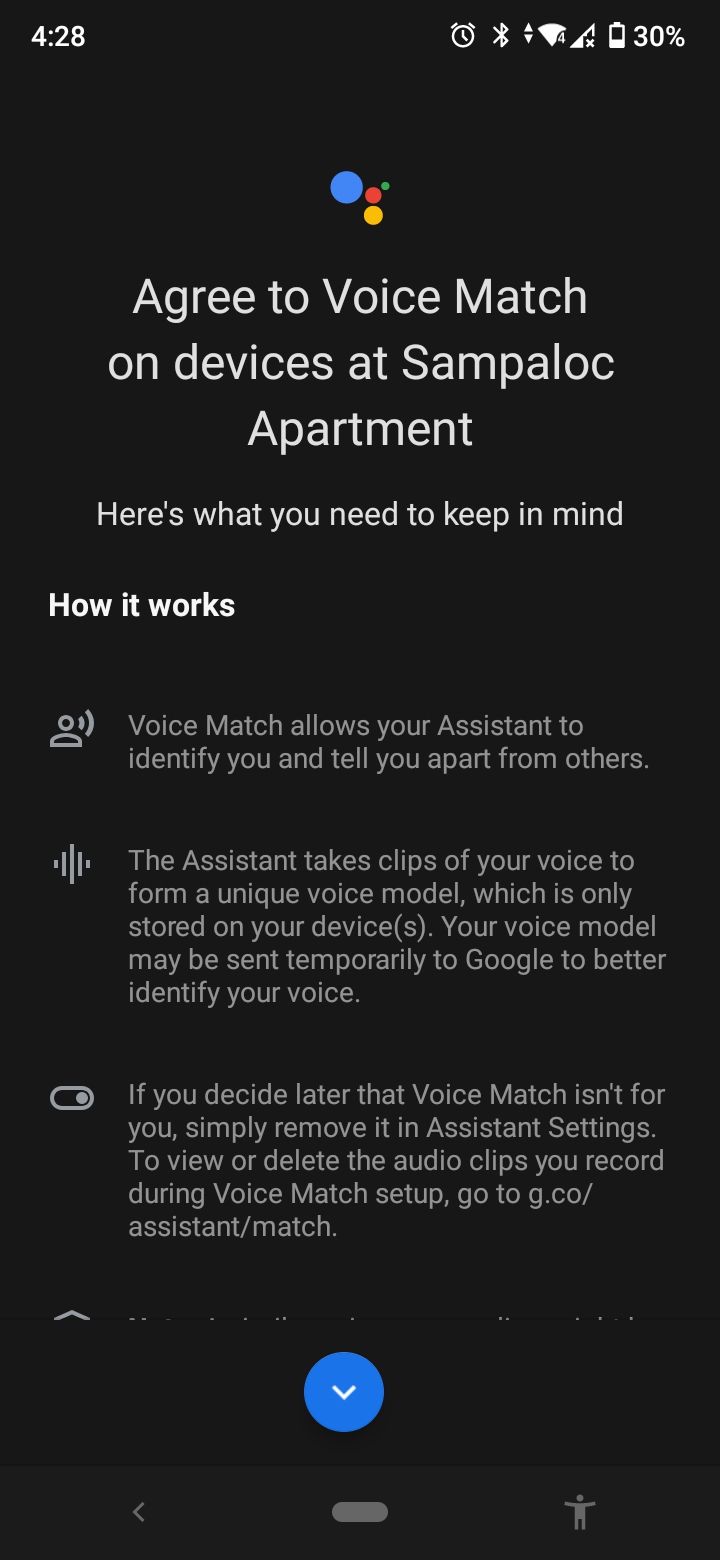 Подтверждение использования Voice Match