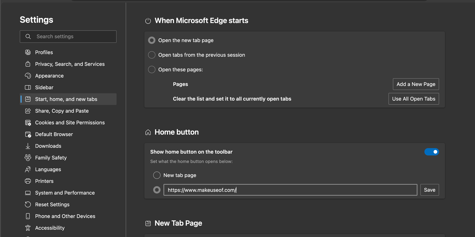 Настройка домашней страницы в Microsoft Edge