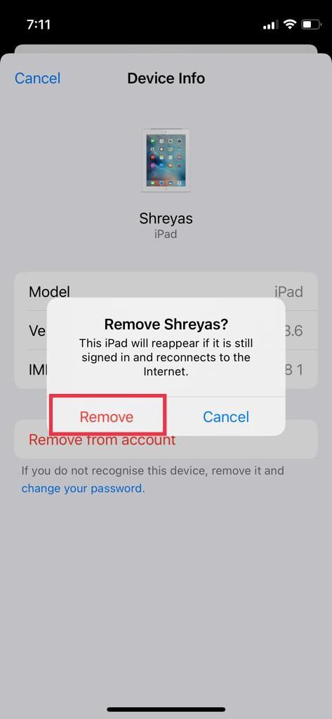 remove device from apple id using iphone