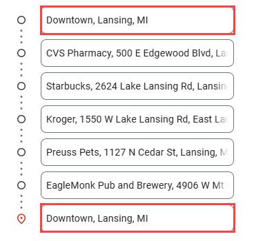 Тот же пункт отправления и завершения маршрута
