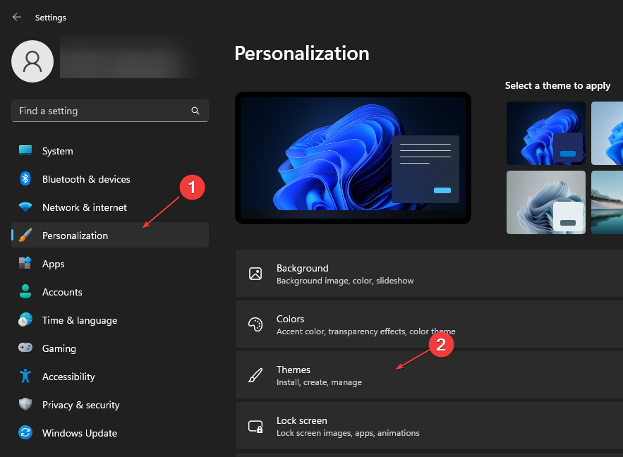 Раздел Темы в настройках Персонализация