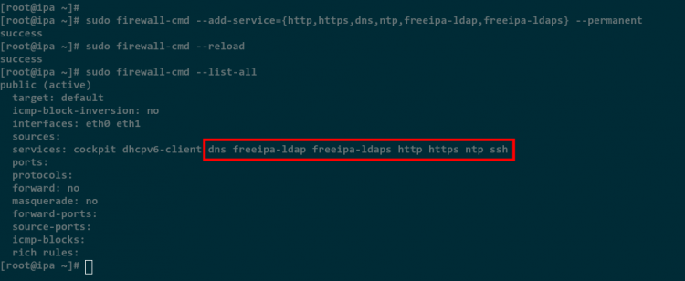 Добавление сервисов в firewalld для FreeIPA