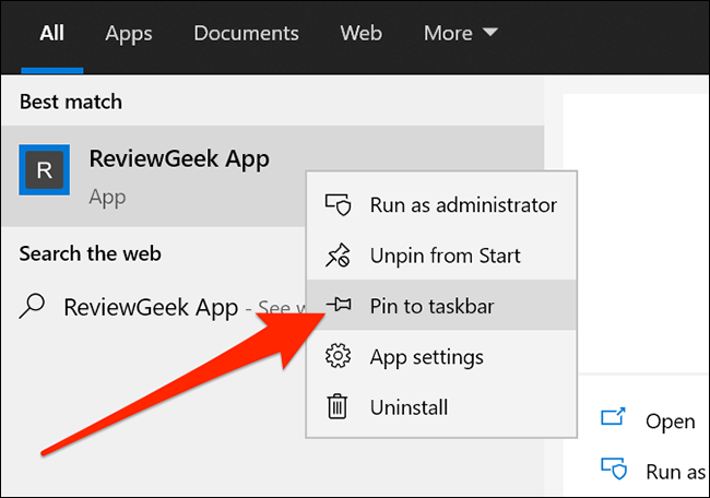 Add a website app to taskbar