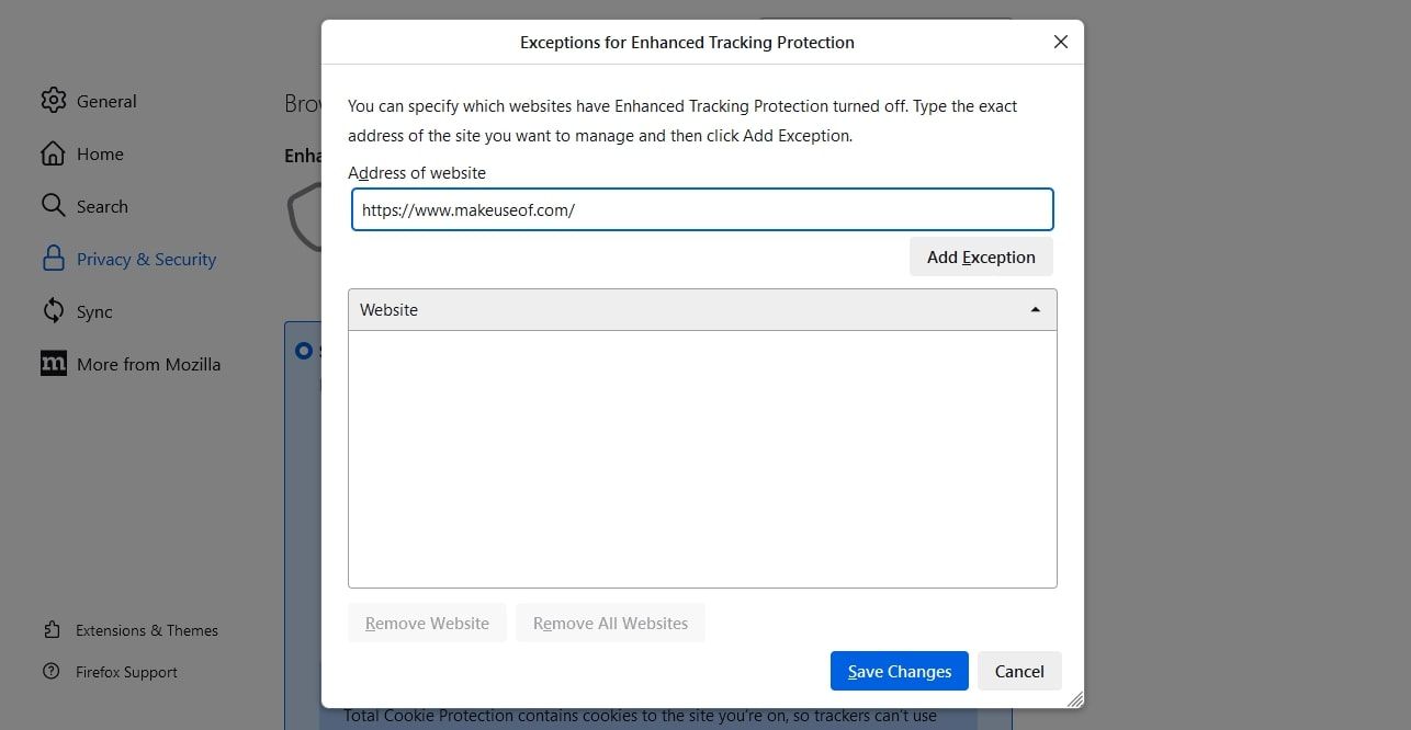 Добавление исключения в Firefox