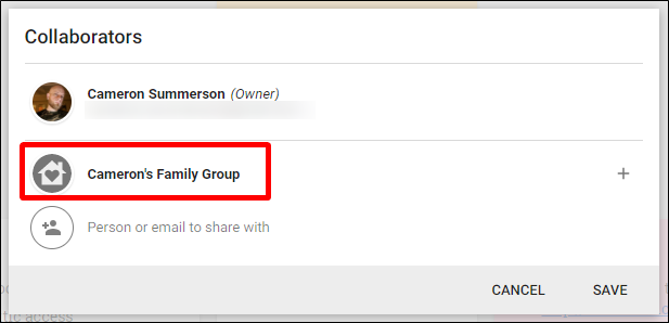 Пример общего семейного списка