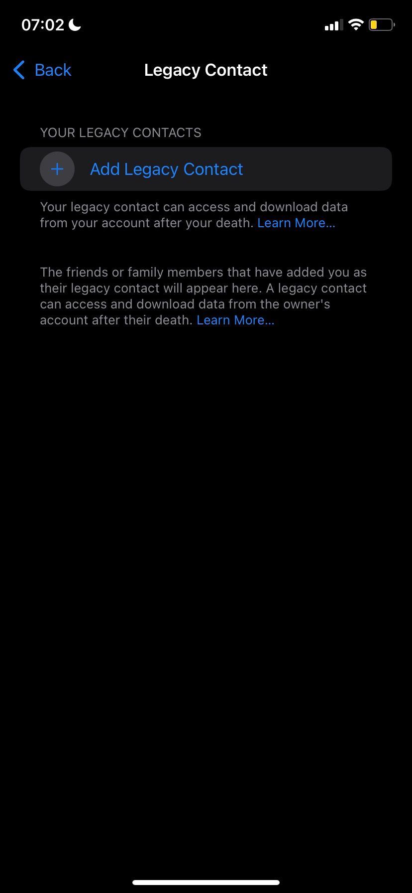 Добавление наследника в iOS 15, выбор контакта