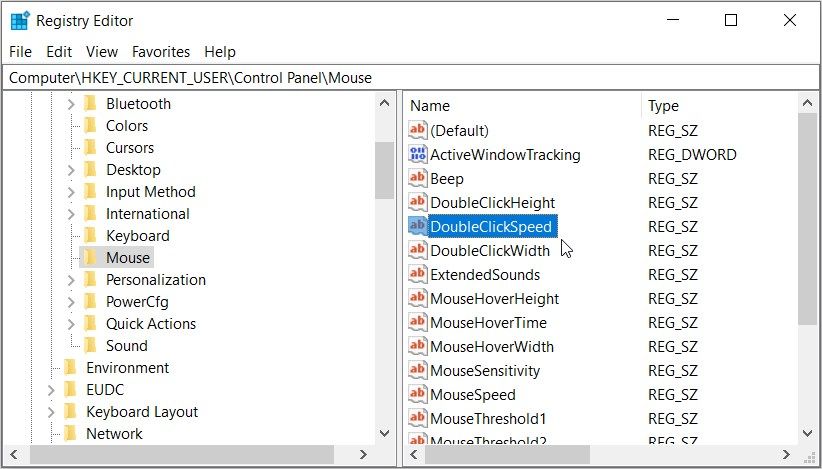 Выбор параметра DoubleClickSpeed в реестре