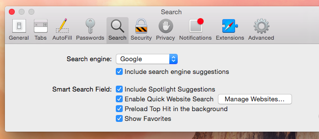 Настройки Safari на macOS: выбор поисковой системы
