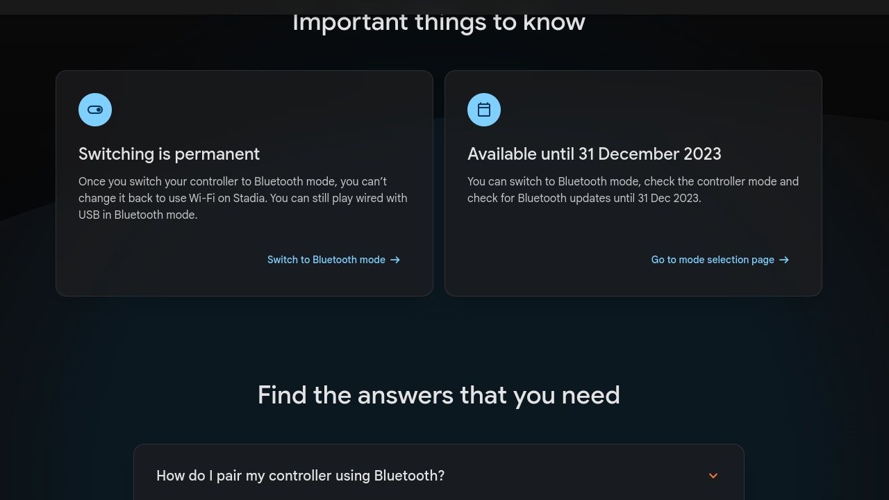 Начните перевод контроллера Stadia в Bluetooth режим
