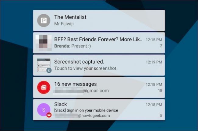 Пример обычных уведомлений на экране блокировки