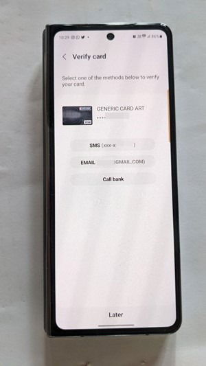 Card verification in Samsung Wallet app.
