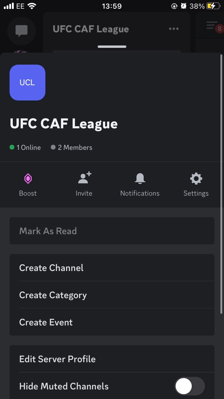 Карточка сервера в мобильном приложении Discord