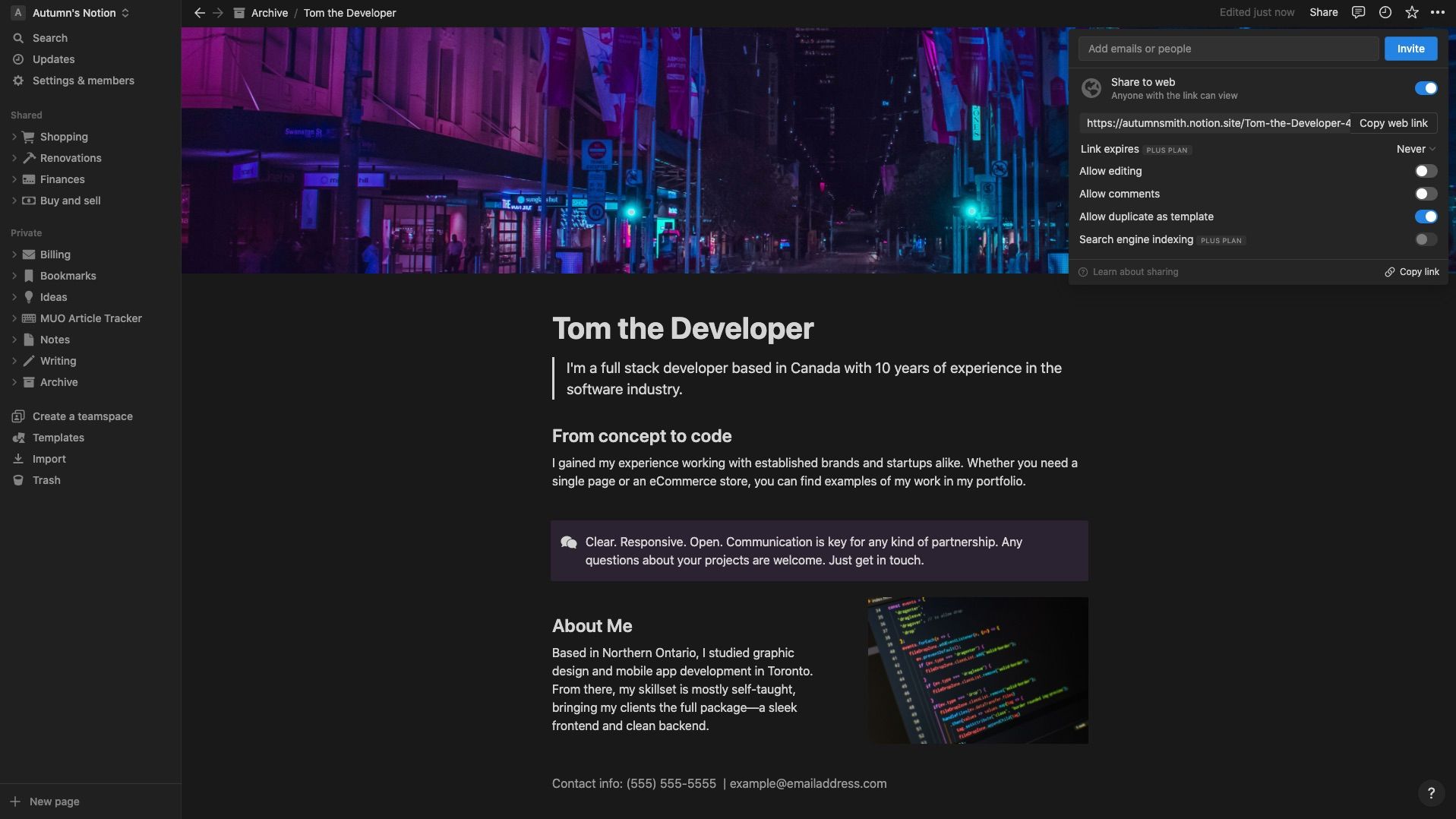 Публичные опции шаринга в Notion