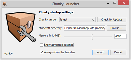 Настройка памяти для Chunky перед запуском