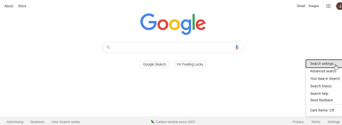 Скриншот настроек поиска Google