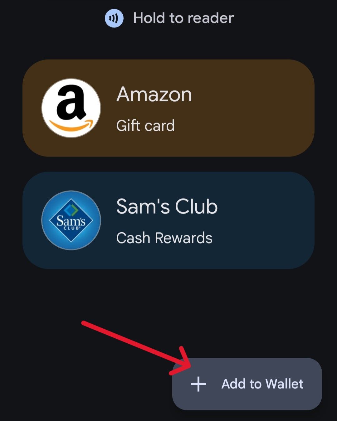 Кнопка для добавления карты в приложении Google Wallet.