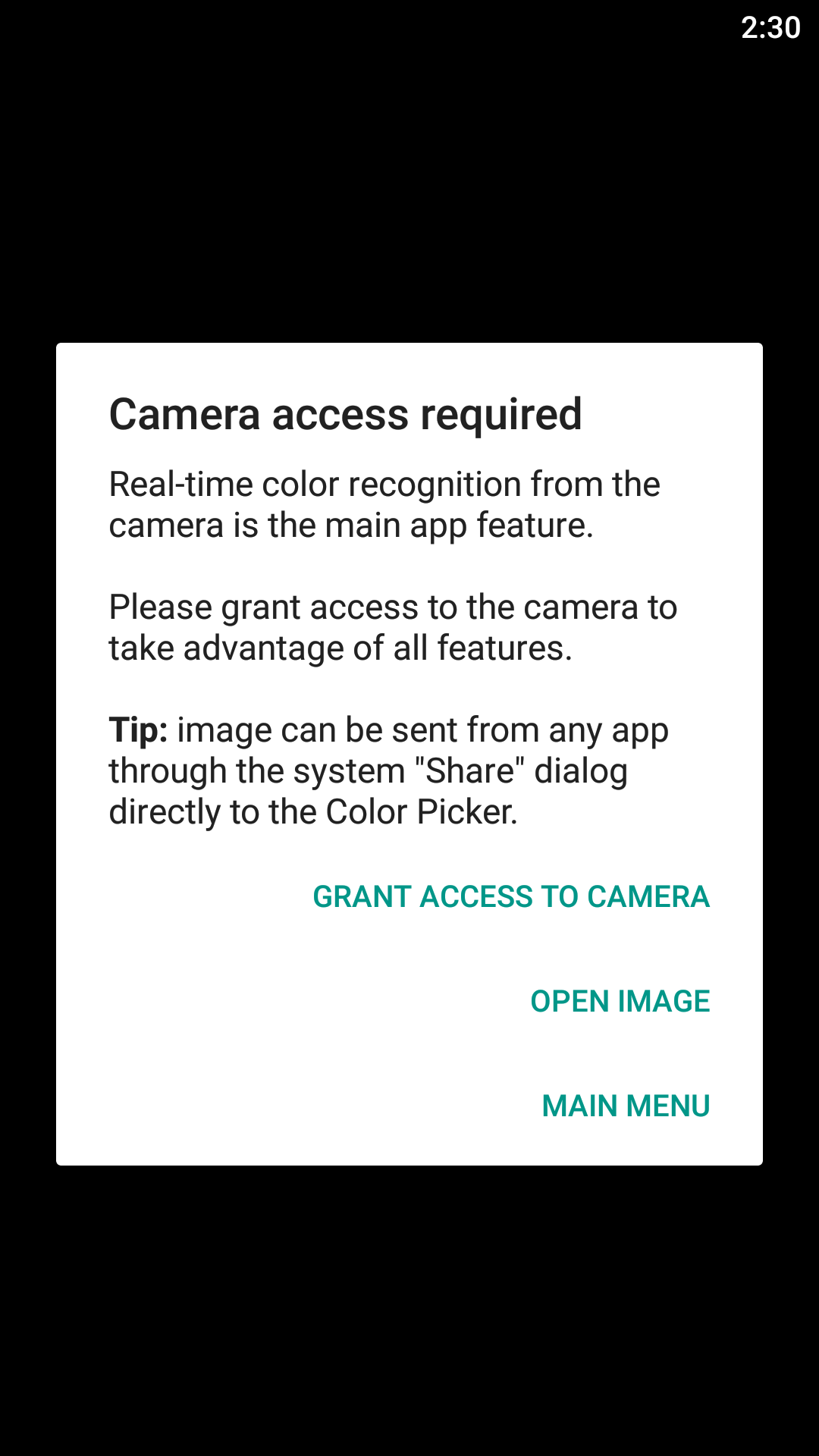 Разрешения приложения Color Picker в Android