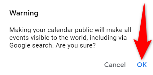 Подтвердите предупреждение о публичном доступе