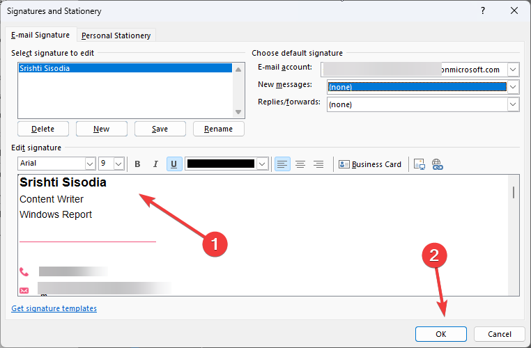 Редактирование подписи электронной почты