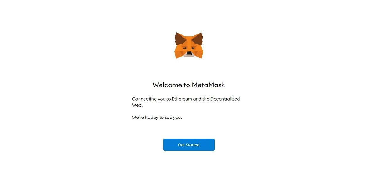 Страница приветствия MetaMask на экране.