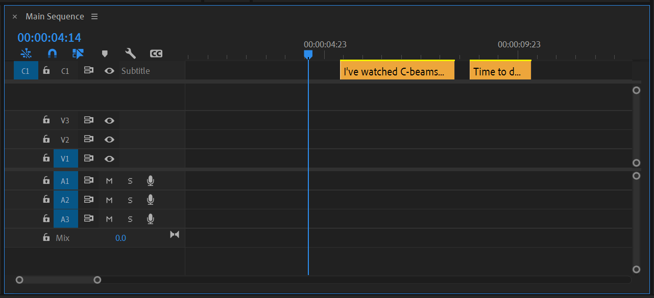 Импортированные сегменты субтитров на таймлайне
