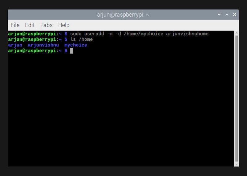 Создание пользователя с пользовательской домашней директорией