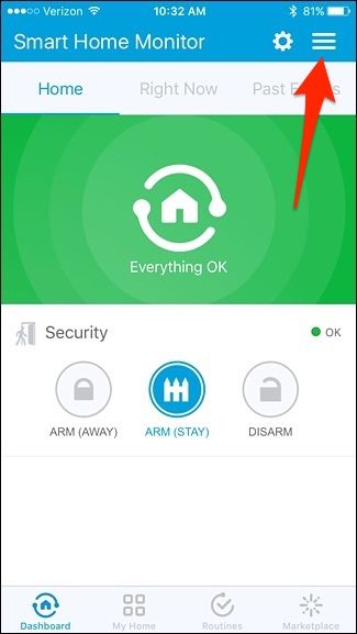 Экран с пунктом Мой аккаунт в SmartThings