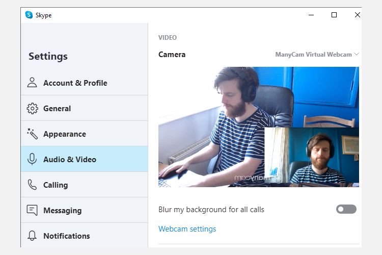 Настройки ManyCam в Skype — выбор виртуальной камеры