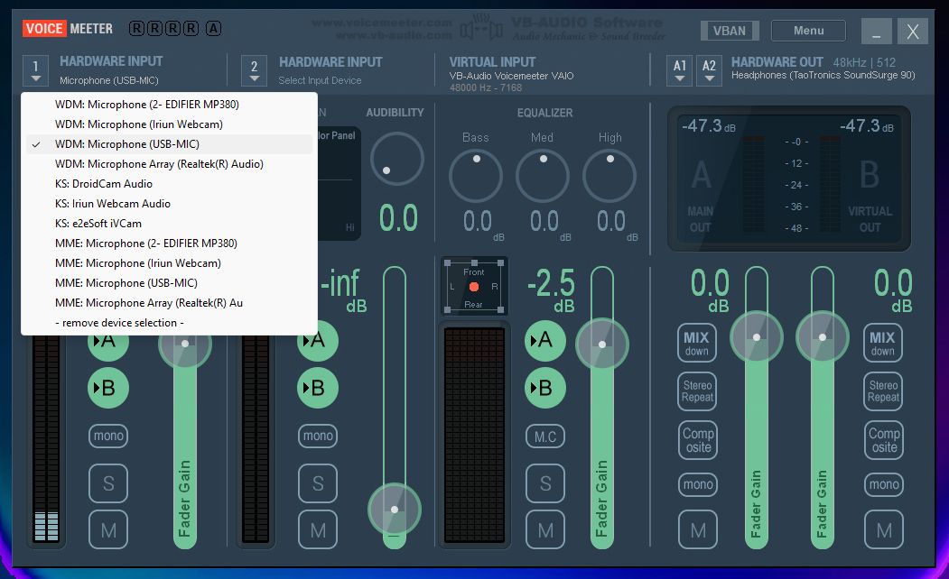 Добавление микрофона в Voicemeeter