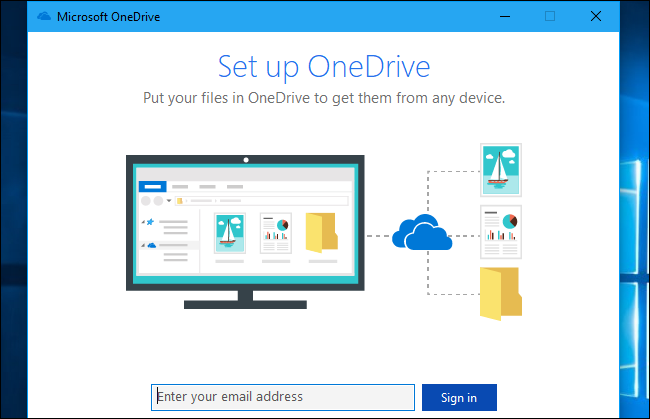 Окно параметров OneDrive и уведомления о входе